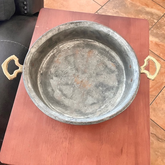 Vintage Copper Brass Round Hammered Bottom Pan Double Handles Wall Decor - Picture 3 of 12